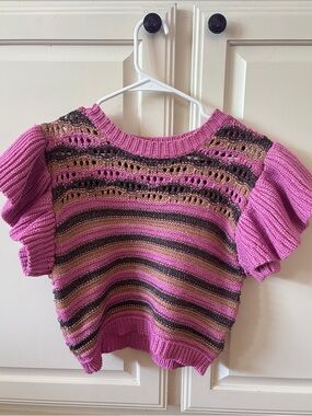 entro Pink Striped Open-Knit Sweater Top